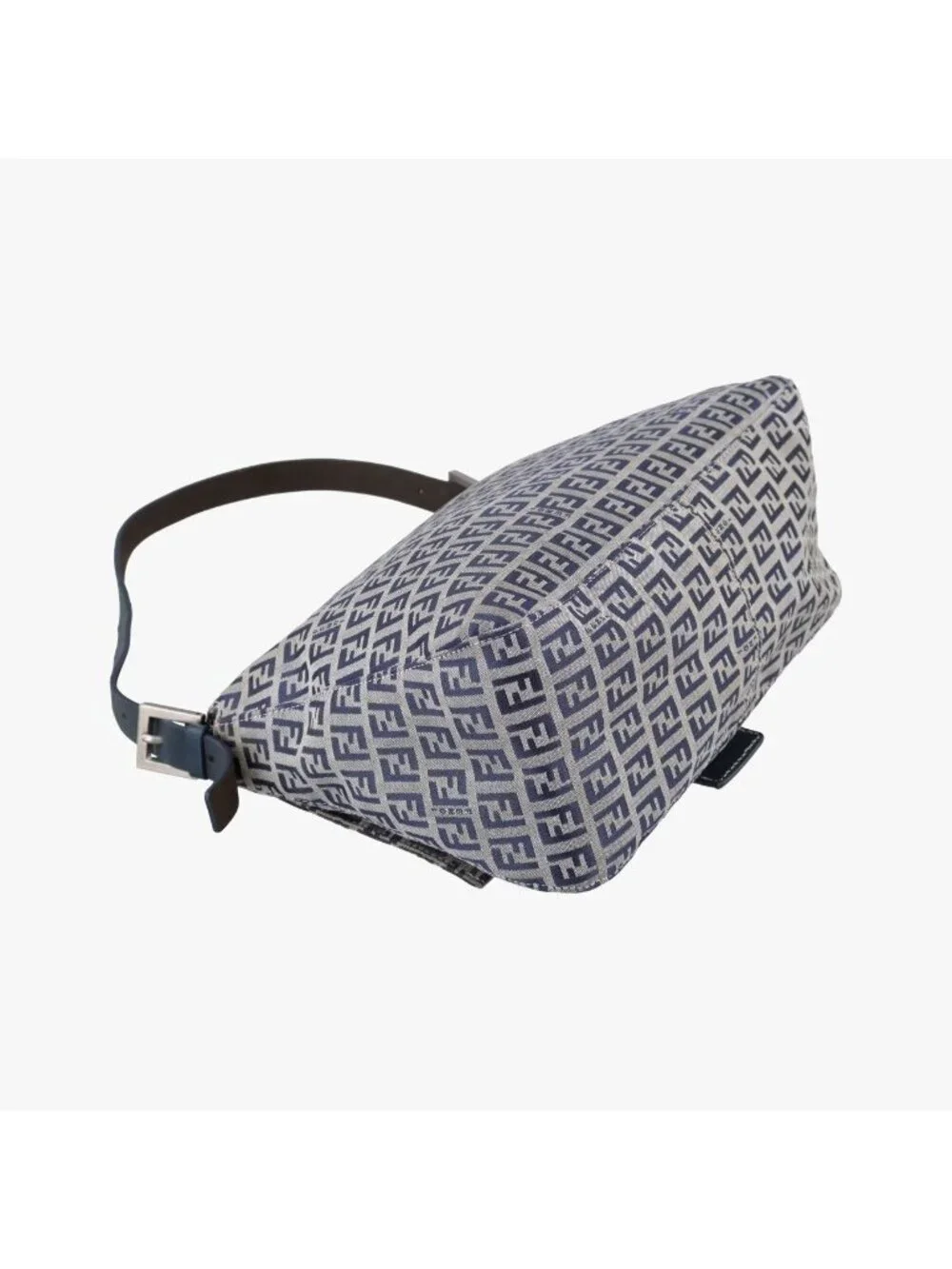 Fendi Mamma Bucket Zucchino Pattern Navy Gray Canvas Leather Shoulder